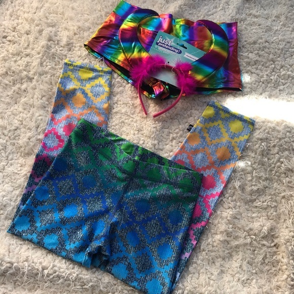 3pc party rave bundle. Leggings Shorts Headband Sm - Picture 2 of 8
